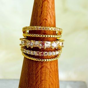 18k Yellow Gold Plated Cubic Zirconia Ring/Size 6